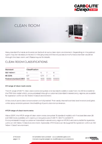 Clean Room Product Info