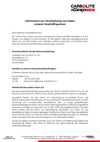 Information zur Verarbeitung von Daten unserer Geschäftspartner